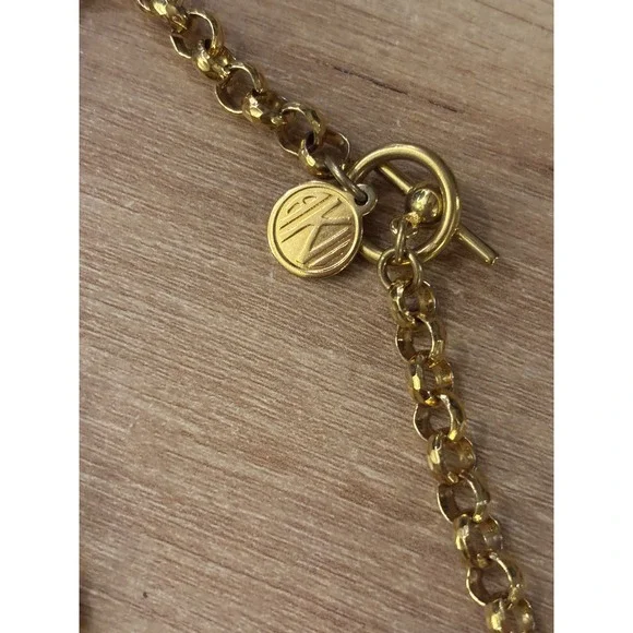 Anne Klein Gold Tone long Strand Rolo Chain Navy Blue Orb Pendant Necklace VTG - Picture 9 of 9